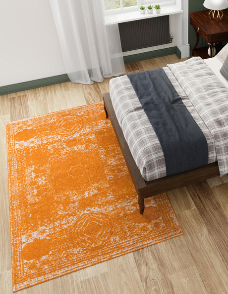 Orange 5' 3 x 7' 1 Bromley Rectangle Area Rug 100% Polypropylene With Cotton Backing Vintage Distressed Colorful Traditional Carpet for Living Dining Rooms Offices for Sale at Rug Engine
