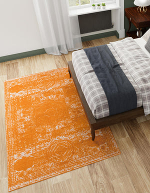 Orange 4' 1 x 6' 1 Bromley Rectangle Area Rug 100% Polypropylene With Cotton Backing Vintage Distressed Colorful Traditional Carpet for Living Dining Rooms Offices for Sale at Rug Engine