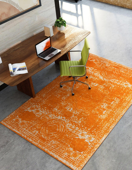 Orange 9' x 12' Bromley Rectangle Area Rug 100% Polypropylene With Cotton Backing Vintage Distressed Colorful Traditional Carpet for Living Dining Rooms Offices for Sale at Rug Engine