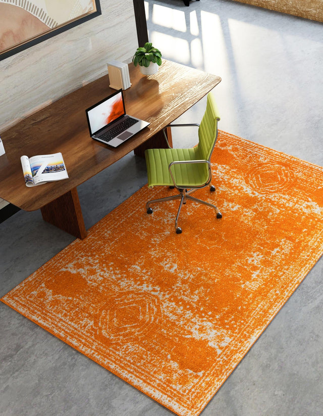 Orange 5' 3 x 8' Bromley Rectangle Area Rug 100% Polypropylene With Cotton Backing Vintage Distressed Colorful Traditional Carpet for Living Dining Rooms Offices for Sale at Rug Engine