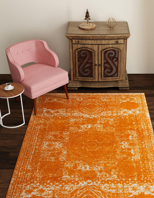 Orange 9' x 12' Bromley Rectangle Area Rug 100% Polypropylene With Cotton Backing Vintage Distressed Colorful Traditional Carpet for Living Dining Rooms Offices for Sale at Rug Engine