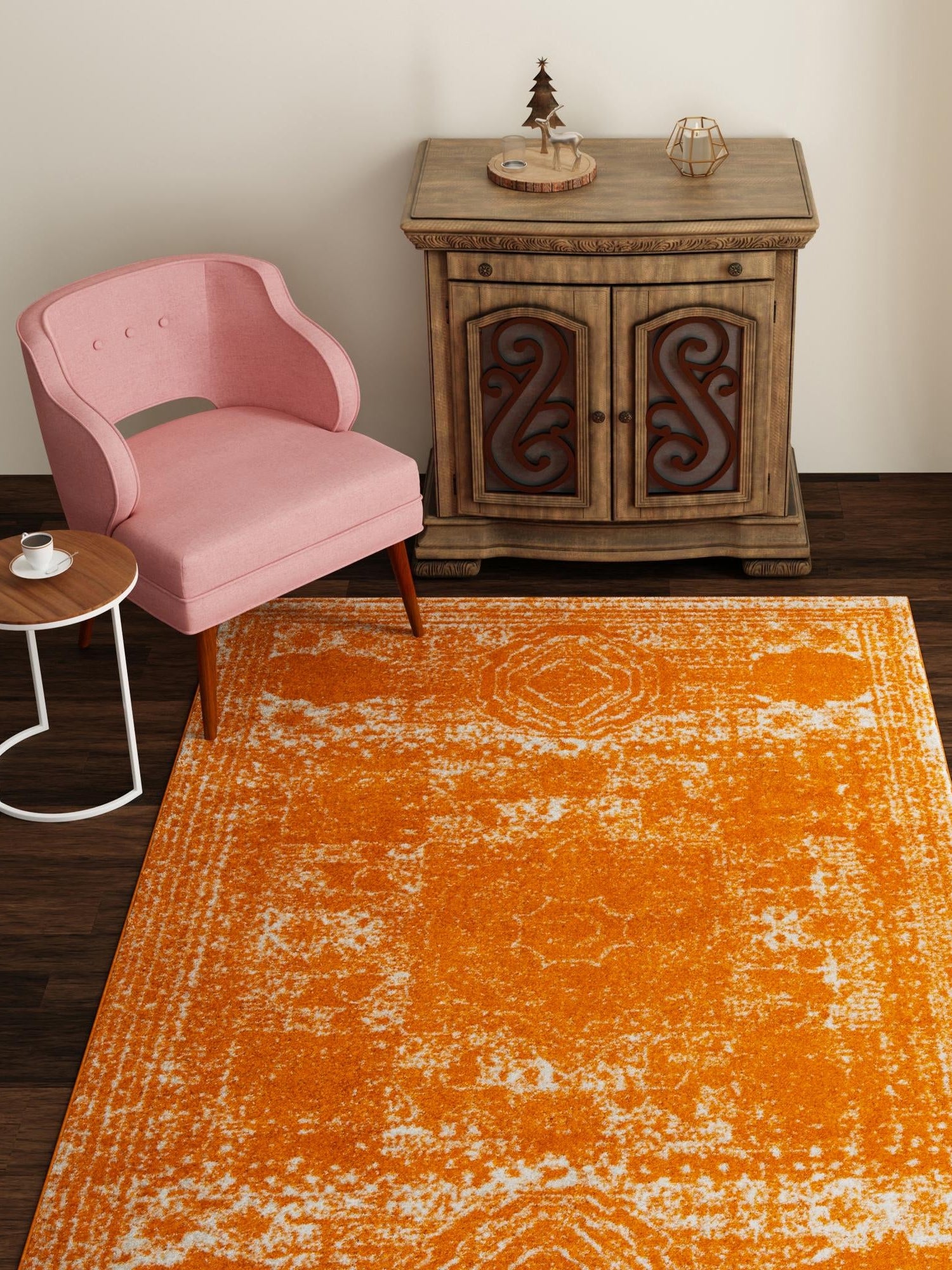 Orange 6' 1 x 9' Bromley Rectangle Area Rug 100% Polypropylene With Cotton Backing Vintage Distressed Colorful Traditional Carpet for Living Dining Rooms Offices for Sale at Rug Engine
