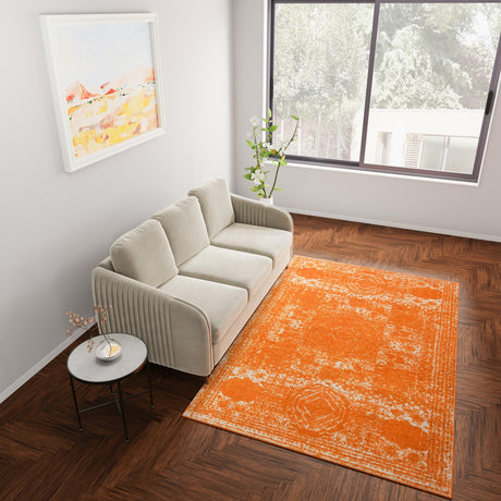Orange 10' x 14' 1 Bromley Rectangle Area Rug 100% Polypropylene With Cotton Backing Vintage Distressed Colorful Traditional Carpet for Living Dining Rooms Offices for Sale at Rug Engine
