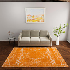 Orange 10' x 14' 1 Bromley Rectangle Area Rug 100% Polypropylene With Cotton Backing Vintage Distressed Colorful Traditional Carpet for Living Dining Rooms Offices for Sale at Rug Engine