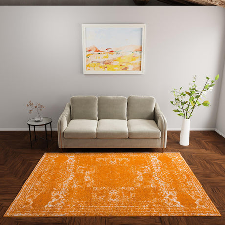 Orange 10' x 14' 1 Bromley Rectangle Area Rug 100% Polypropylene With Cotton Backing Vintage Distressed Colorful Traditional Carpet for Living Dining Rooms Offices for Sale at Rug Engine