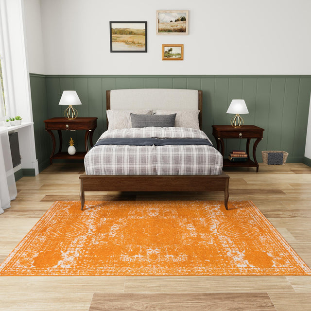 Orange 10' x 14' 1 Bromley Rectangle Area Rug 100% Polypropylene With Cotton Backing Vintage Distressed Colorful Traditional Carpet for Living Dining Rooms Offices for Sale at Rug Engine