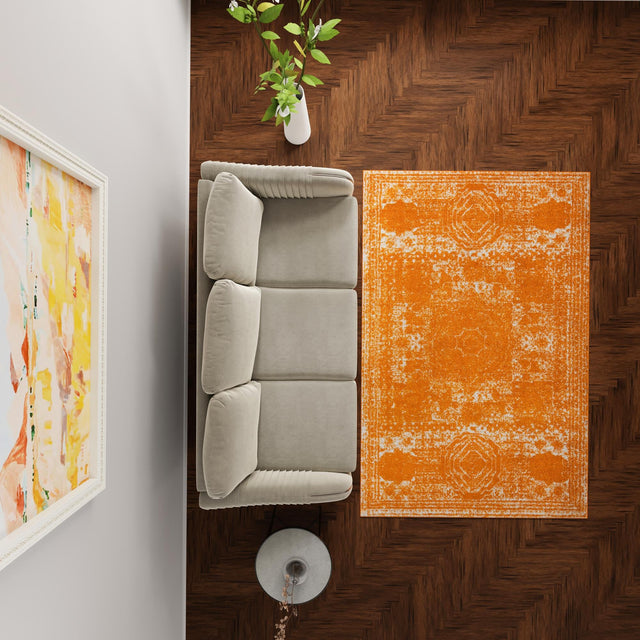 Orange 10' x 14' 1 Bromley Rectangle Area Rug 100% Polypropylene With Cotton Backing Vintage Distressed Colorful Traditional Carpet for Living Dining Rooms Offices for Sale at Rug Engine