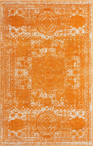 Orange 5' 3 x 8' Bromley Rectangle Area Rug 100% Polypropylene With Cotton Backing Vintage Distressed Colorful Traditional Carpet for Living Dining Rooms Offices for Sale at Rug Engine