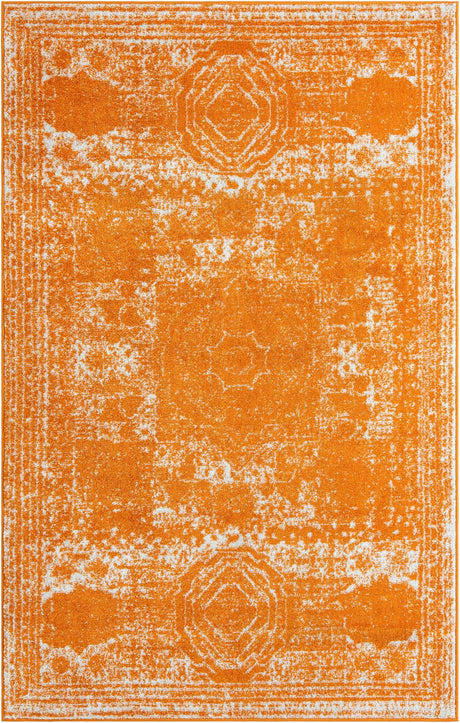 Orange 5' 3 x 8' Bromley Rectangle Area Rug 100% Polypropylene With Cotton Backing Vintage Distressed Colorful Traditional Carpet for Living Dining Rooms Offices for Sale at Rug Engine