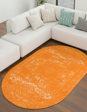 Orange 5' 3 x 8' Bromley Oval Area Rug 100% Polypropylene With Cotton Backing Vintage Distressed Colorful Traditional Carpet for Living Dining Rooms Offices for Sale at Rug Engine