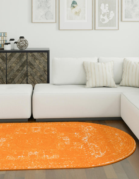 Orange 5' 3 x 8' Bromley Oval Area Rug 100% Polypropylene With Cotton Backing Vintage Distressed Colorful Traditional Carpet for Living Dining Rooms Offices for Sale at Rug Engine