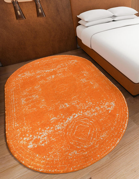 Orange 5' 3 x 8' Bromley Oval Area Rug 100% Polypropylene With Cotton Backing Vintage Distressed Colorful Traditional Carpet for Living Dining Rooms Offices for Sale at Rug Engine