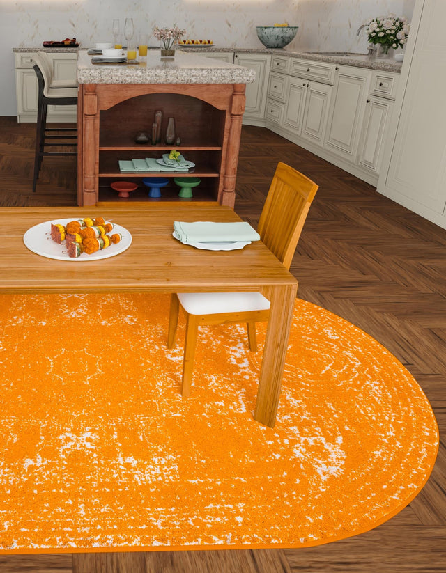 Orange 5' 3 x 8' Bromley Oval Area Rug 100% Polypropylene With Cotton Backing Vintage Distressed Colorful Traditional Carpet for Living Dining Rooms Offices for Sale at Rug Engine