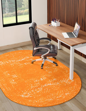 Orange 5' 3 x 8' Bromley Oval Area Rug 100% Polypropylene With Cotton Backing Vintage Distressed Colorful Traditional Carpet for Living Dining Rooms Offices for Sale at Rug Engine