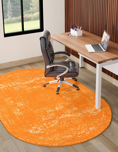 Orange 5' 3 x 8' Bromley Oval Area Rug 100% Polypropylene With Cotton Backing Vintage Distressed Colorful Traditional Carpet for Living Dining Rooms Offices for Sale at Rug Engine