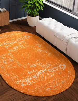 Orange 5' 3 x 8' Bromley Oval Area Rug 100% Polypropylene With Cotton Backing Vintage Distressed Colorful Traditional Carpet for Living Dining Rooms Offices for Sale at Rug Engine