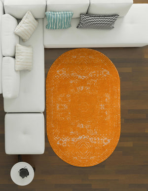 Orange 5' 3 x 8' Bromley Oval Area Rug 100% Polypropylene With Cotton Backing Vintage Distressed Colorful Traditional Carpet for Living Dining Rooms Offices for Sale at Rug Engine