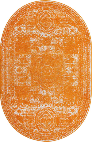 Orange 5' 3 x 8' Bromley Oval Area Rug 100% Polypropylene With Cotton Backing Vintage Distressed Colorful Traditional Carpet for Living Dining Rooms Offices for Sale at Rug Engine