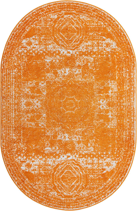 Orange 5' 3 x 8' Bromley Oval Area Rug 100% Polypropylene With Cotton Backing Vintage Distressed Colorful Traditional Carpet for Living Dining Rooms Offices for Sale at Rug Engine