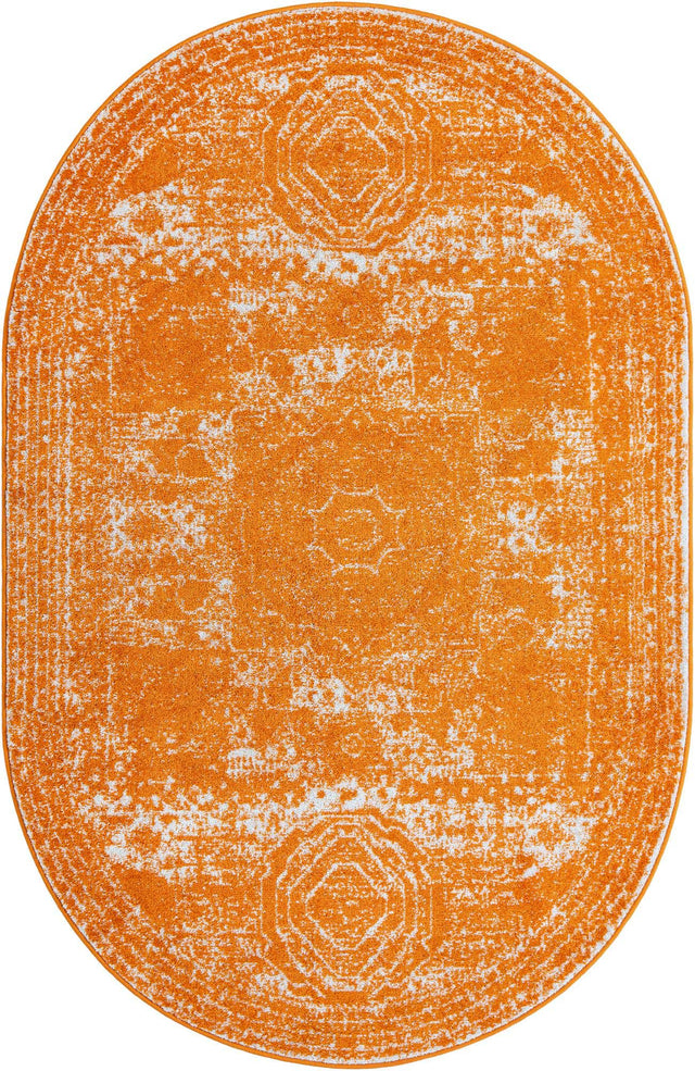 Orange 5' 3 x 8' Bromley Oval Area Rug 100% Polypropylene With Cotton Backing Vintage Distressed Colorful Traditional Carpet for Living Dining Rooms Offices for Sale at Rug Engine