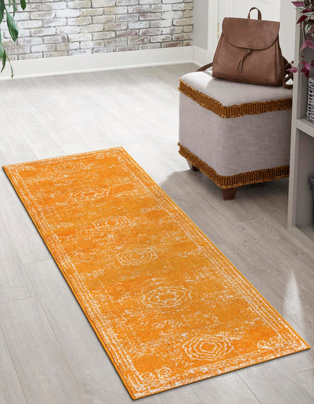 Orange 2' 7 x 10' Bromley Runner Area Rug 100% Polypropylene With Cotton Backing Vintage Distressed Colorful Traditional Carpet for Living Dining Rooms Offices for Sale at Rug Engine