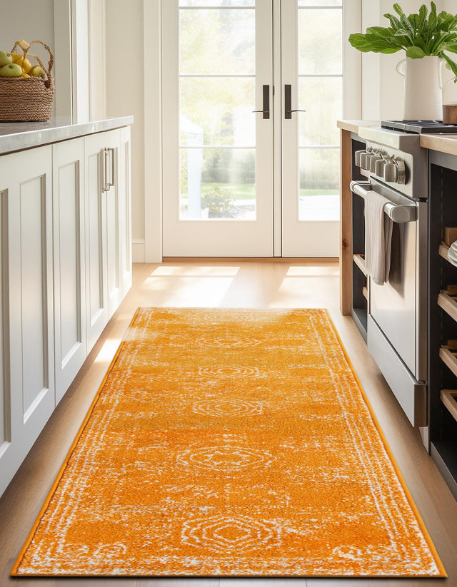 Orange 2' 7 x 12' Bromley Runner Area Rug 100% Polypropylene With Cotton Backing Vintage Distressed Colorful Traditional Carpet for Living Dining Rooms Offices for Sale at Rug Engine