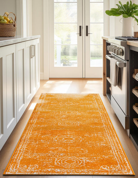 Orange 2' 7 x 10' Bromley Runner Area Rug 100% Polypropylene With Cotton Backing Vintage Distressed Colorful Traditional Carpet for Living Dining Rooms Offices for Sale at Rug Engine