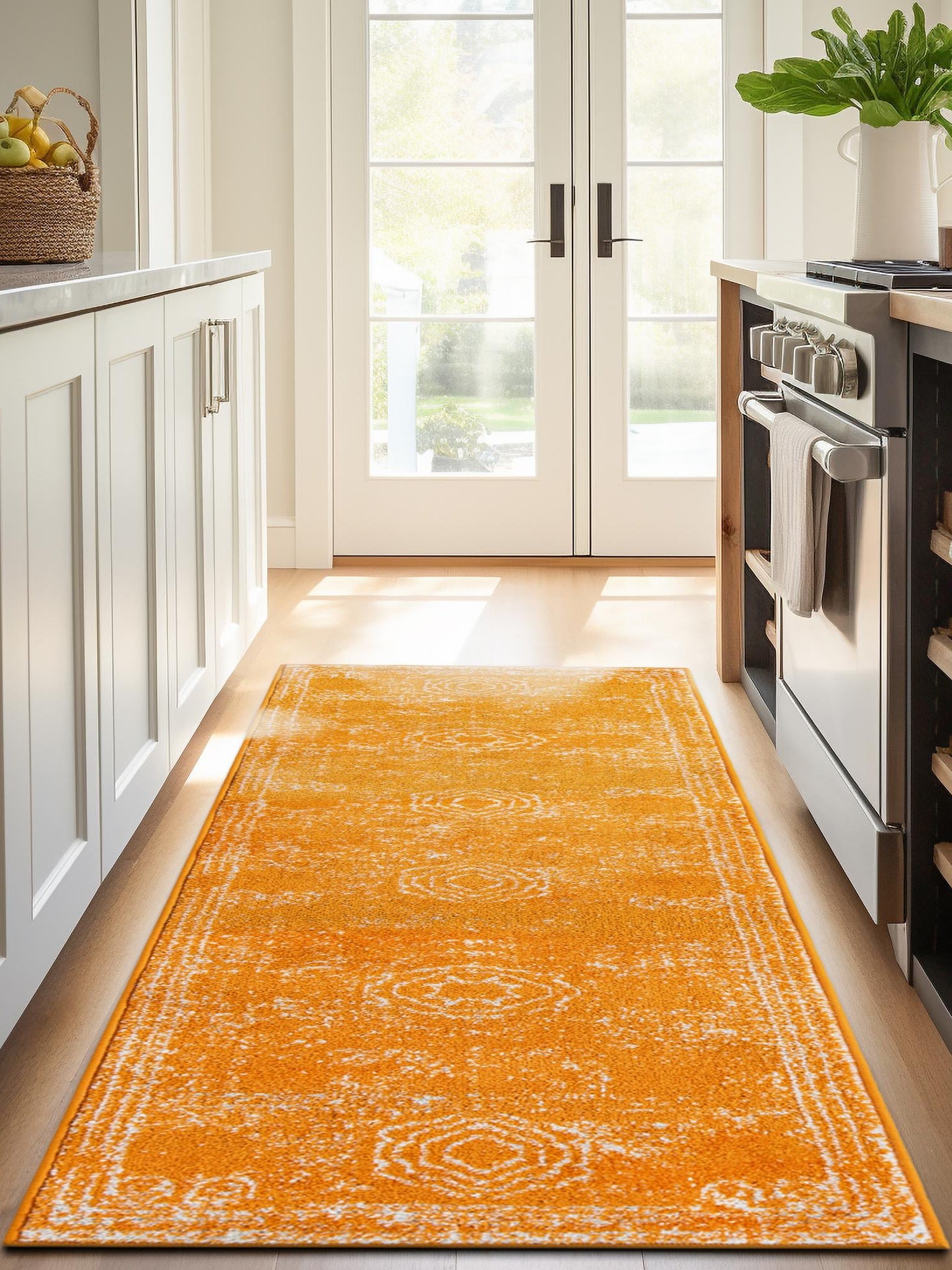 Orange 2' x 6' 1 Bromley Runner Area Rug 100% Polypropylene With Cotton Backing Vintage Distressed Colorful Traditional Carpet for Living Dining Rooms Offices for Sale at Rug Engine
