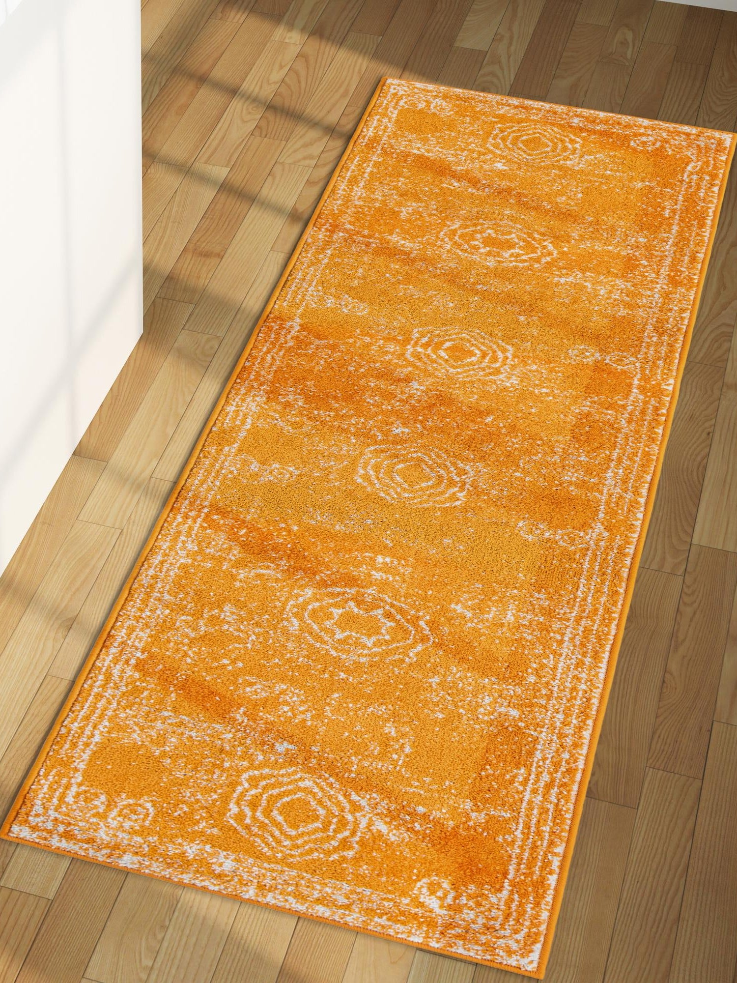 Orange 2' x 6' 1 Bromley Runner Area Rug 100% Polypropylene With Cotton Backing Vintage Distressed Colorful Traditional Carpet for Living Dining Rooms Offices for Sale at Rug Engine