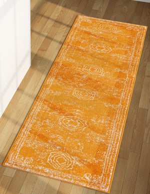 Orange 2' 7 x 10' Bromley Runner Area Rug 100% Polypropylene With Cotton Backing Vintage Distressed Colorful Traditional Carpet for Living Dining Rooms Offices for Sale at Rug Engine