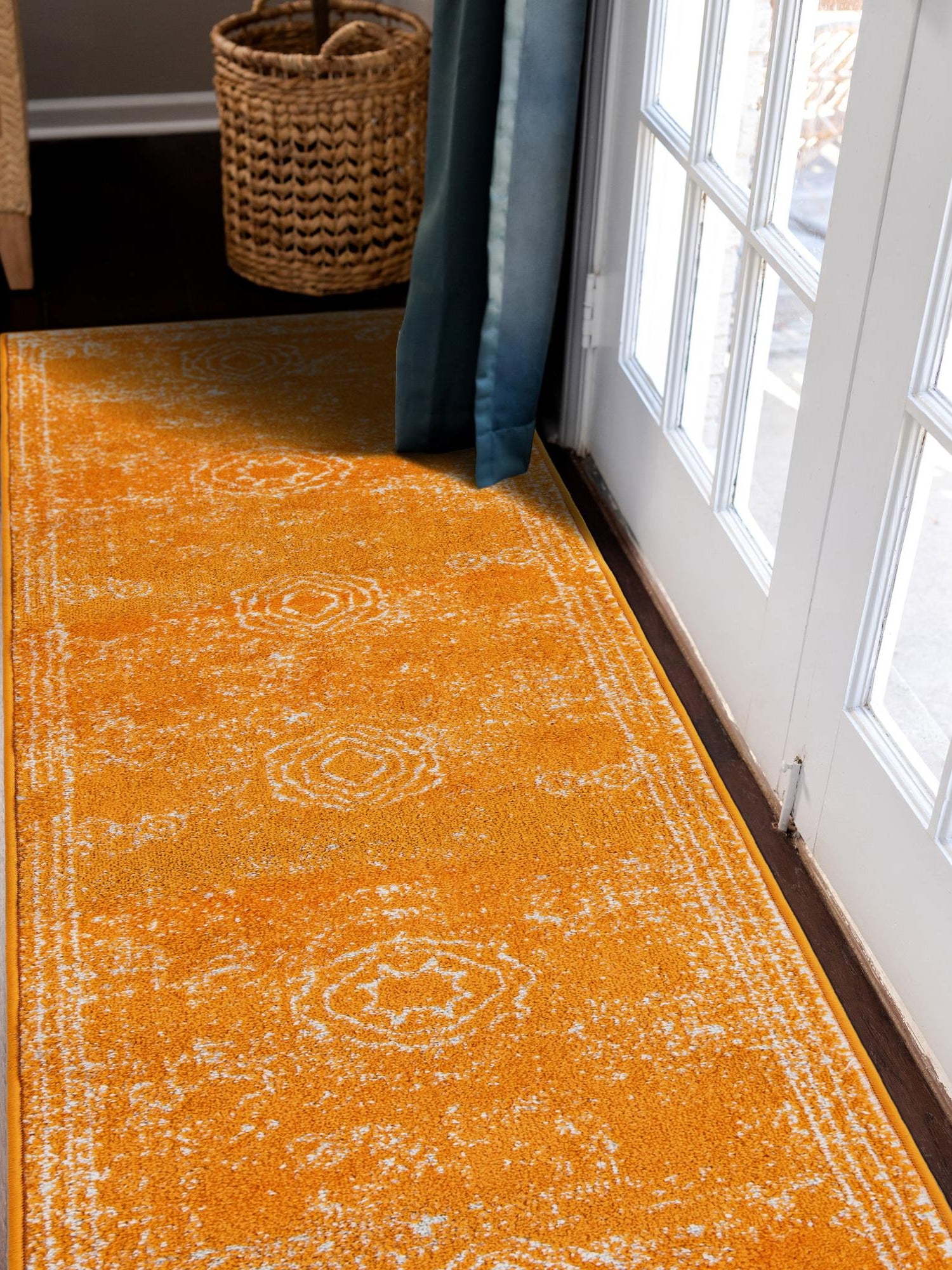 Orange 2' 7 x 10' Bromley Runner Area Rug 100% Polypropylene With Cotton Backing Vintage Distressed Colorful Traditional Carpet for Living Dining Rooms Offices for Sale at Rug Engine