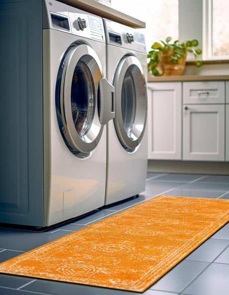 Orange 2' x 6' 1 Bromley Runner Area Rug 100% Polypropylene With Cotton Backing Vintage Distressed Colorful Traditional Carpet for Living Dining Rooms Offices for Sale at Rug Engine