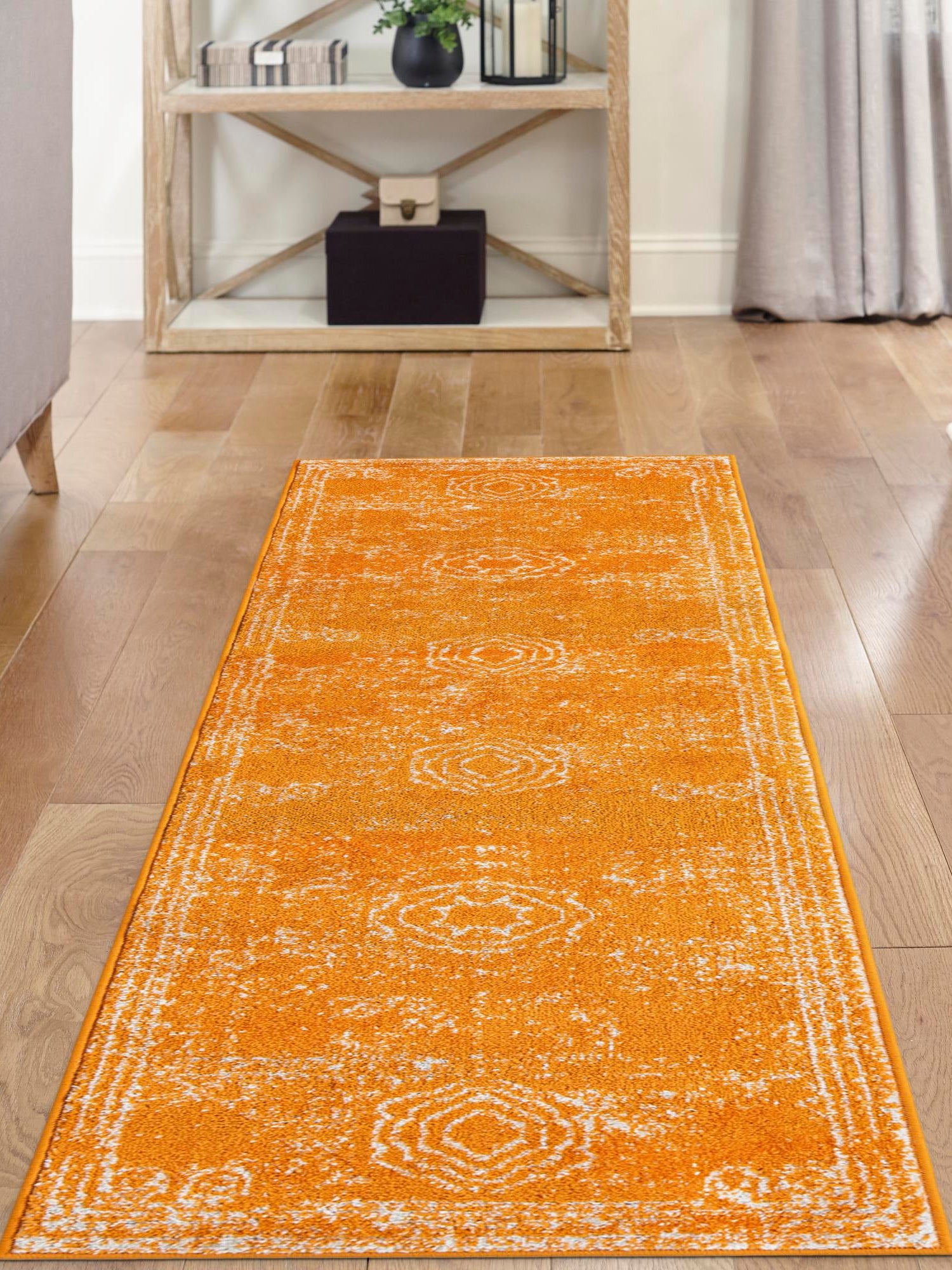 Orange 2' x 6' 1 Bromley Runner Area Rug 100% Polypropylene With Cotton Backing Vintage Distressed Colorful Traditional Carpet for Living Dining Rooms Offices for Sale at Rug Engine