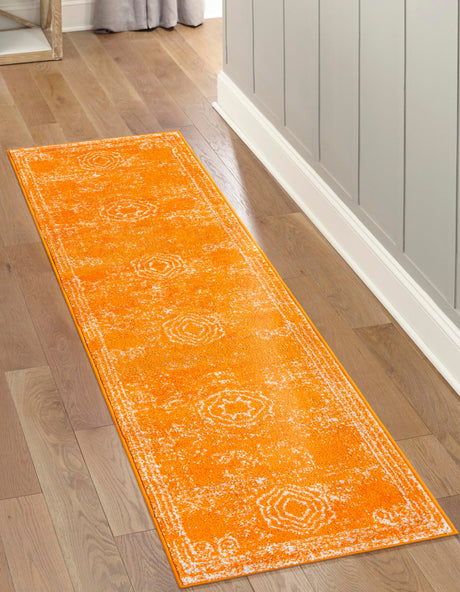Orange 2' 7 x 12' Bromley Runner Area Rug 100% Polypropylene With Cotton Backing Vintage Distressed Colorful Traditional Carpet for Living Dining Rooms Offices for Sale at Rug Engine
