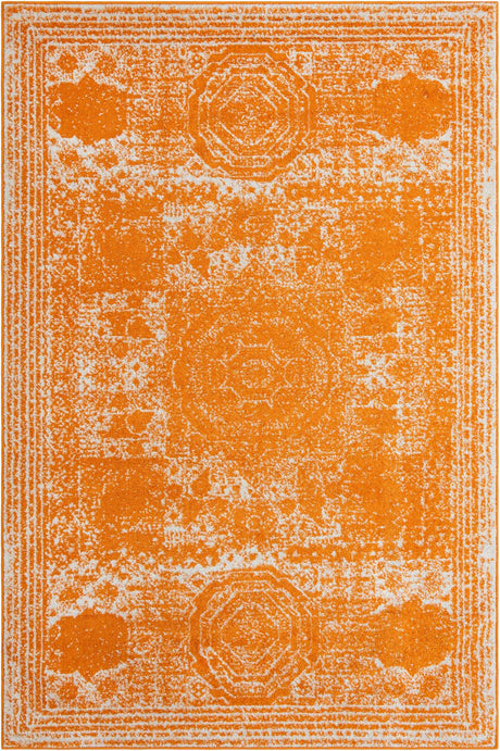 Orange 6' 1 x 9' Bromley Rectangle Area Rug 100% Polypropylene With Cotton Backing Vintage Distressed Colorful Traditional Carpet for Living Dining Rooms Offices for Sale at Rug Engine