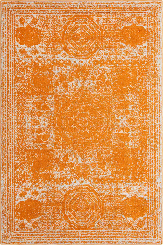 Orange 6' 1 x 9' Bromley Rectangle Area Rug 100% Polypropylene With Cotton Backing Vintage Distressed Colorful Traditional Carpet for Living Dining Rooms Offices for Sale at Rug Engine