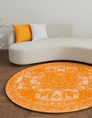 Orange 10' x 10' Bromley Round Area Rug 100% Polypropylene With Cotton Backing Vintage Distressed Colorful Traditional Carpet for Living Dining Rooms Offices for Sale at Rug Engine