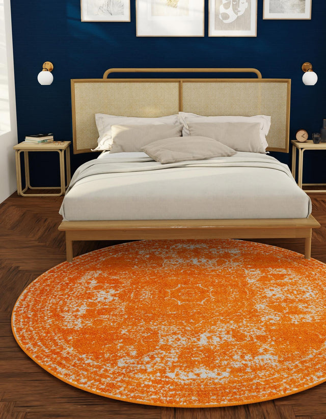 Orange 5' 3 x 5' 3 Bromley Round Area Rug 100% Polypropylene With Cotton Backing Vintage Distressed Colorful Traditional Carpet for Living Dining Rooms Offices for Sale at Rug Engine