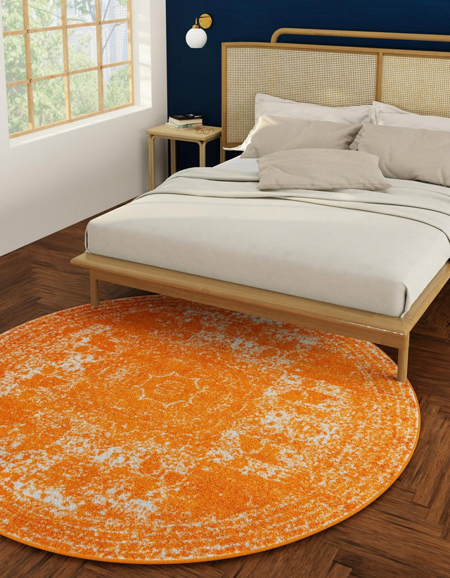 Orange 10' x 10' Bromley Round Area Rug 100% Polypropylene With Cotton Backing Vintage Distressed Colorful Traditional Carpet for Living Dining Rooms Offices for Sale at Rug Engine