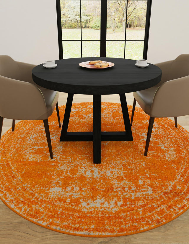 Orange 10' x 10' Bromley Round Area Rug 100% Polypropylene With Cotton Backing Vintage Distressed Colorful Traditional Carpet for Living Dining Rooms Offices for Sale at Rug Engine