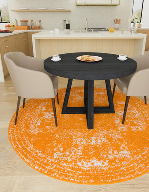 Orange 7' 10 x 7' 10 Bromley Round Area Rug 100% Polypropylene With Cotton Backing Vintage Distressed Colorful Traditional Carpet for Living Dining Rooms Offices for Sale at Rug Engine