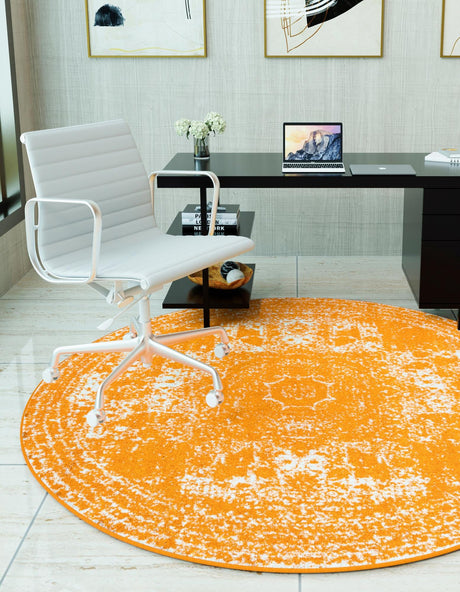 Orange 10' x 10' Bromley Round Area Rug 100% Polypropylene With Cotton Backing Vintage Distressed Colorful Traditional Carpet for Living Dining Rooms Offices for Sale at Rug Engine