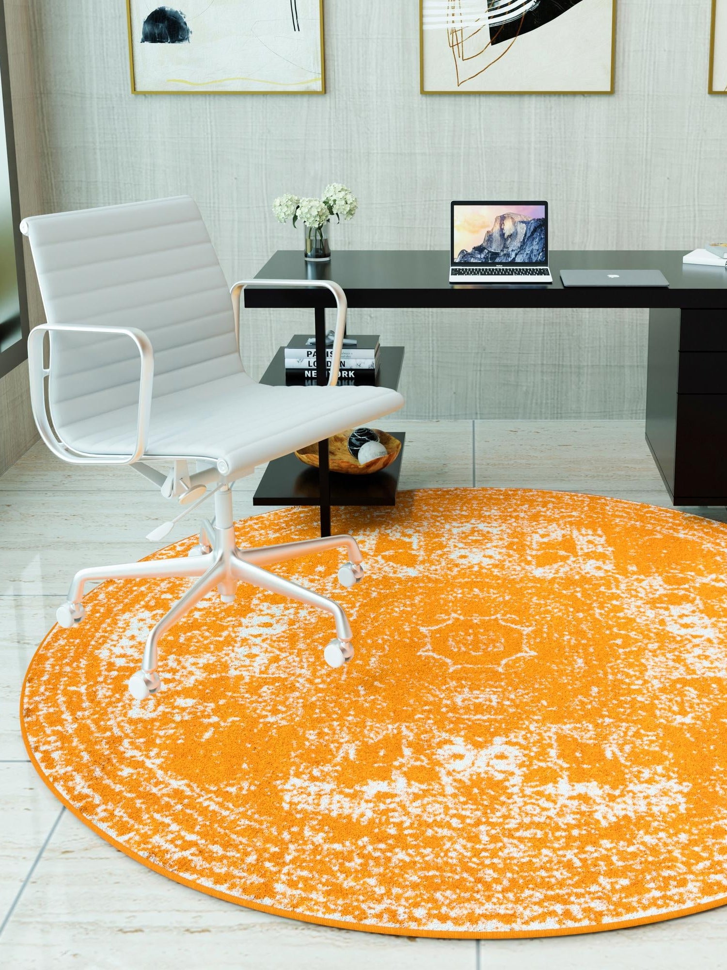 Orange 3' 1 x 3' 1 Bromley Round Area Rug 100% Polypropylene With Cotton Backing Vintage Distressed Colorful Traditional Carpet for Living Dining Rooms Offices for Sale at Rug Engine
