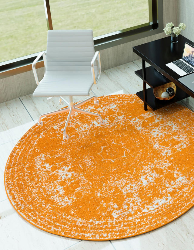 Orange 5' 3 x 5' 3 Bromley Round Area Rug 100% Polypropylene With Cotton Backing Vintage Distressed Colorful Traditional Carpet for Living Dining Rooms Offices for Sale at Rug Engine