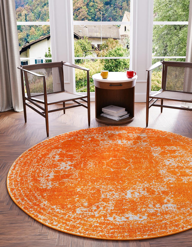 Orange 5' 3 x 5' 3 Bromley Round Area Rug 100% Polypropylene With Cotton Backing Vintage Distressed Colorful Traditional Carpet for Living Dining Rooms Offices for Sale at Rug Engine