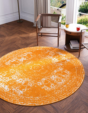 Orange 5' 3 x 5' 3 Bromley Round Area Rug 100% Polypropylene With Cotton Backing Vintage Distressed Colorful Traditional Carpet for Living Dining Rooms Offices for Sale at Rug Engine
