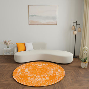 Orange 10' x 10' Bromley Round Area Rug 100% Polypropylene With Cotton Backing Vintage Distressed Colorful Traditional Carpet for Living Dining Rooms Offices for Sale at Rug Engine