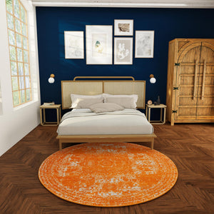 Orange 10' x 10' Bromley Round Area Rug 100% Polypropylene With Cotton Backing Vintage Distressed Colorful Traditional Carpet for Living Dining Rooms Offices for Sale at Rug Engine