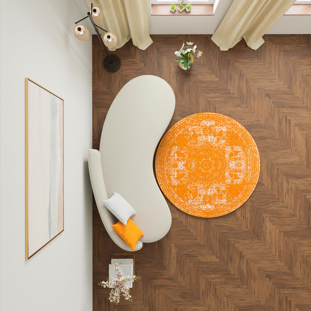 Orange 10' x 10' Bromley Round Area Rug 100% Polypropylene With Cotton Backing Vintage Distressed Colorful Traditional Carpet for Living Dining Rooms Offices for Sale at Rug Engine