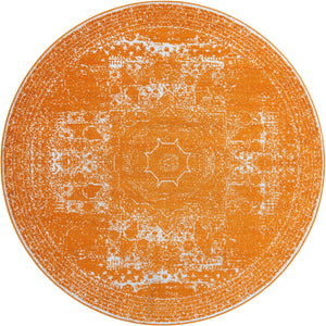 Orange 7' 10 x 7' 10 Bromley Round Area Rug 100% Polypropylene With Cotton Backing Vintage Distressed Colorful Traditional Carpet for Living Dining Rooms Offices for Sale at Rug Engine